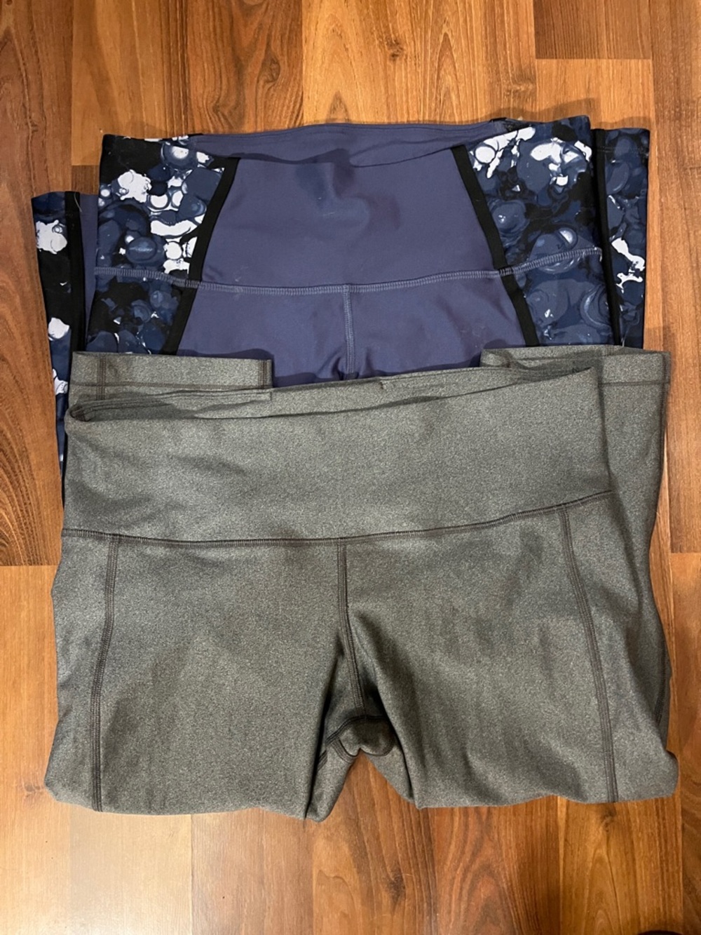 Women's High-Rise Performance Shorts in Charcoal and blue.  Two pairs XL
